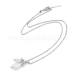 Rack Plating Brass Micro Pave Clear Cubic Zirconia Teardrop Pendant Box Chain Necklaces&nbsp;NJEW-P317-03P