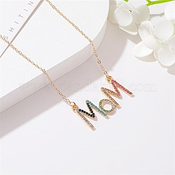 母の日のための合金ラインストーンワードママペンダントネックレス  ゴールドカラー  カラフル  18.90インチ（48cm）&nbsp;FS-WG76C28-01