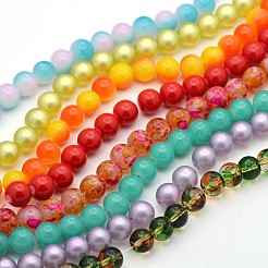 Mixed Painted Round Glass Beads Strands&nbsp;DGLA-X0002-8mm