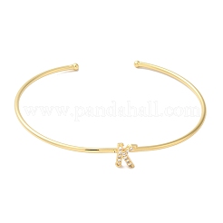 Rack Plating Brass Micro Pave Clear Cubic Zirconia Letter Open Cuff Bangles&nbsp;BJEW-A018-01G-K
