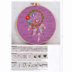 羽模様刺繍キット付きDIY織りネット/ウェブ  模造竹フレームを含む  鉄製ピン  布  カラフルな糸  パールピンク  213x201x9.5mm  内径：183mm&nbsp;DIY-O021-17B