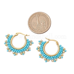 304 Stainless Steel Glass Seed Beads Hoop Earrings&nbsp;EJEW-MZ00337