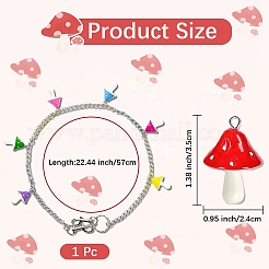 合金ズボンチェーン  樹脂製のキノコチャーム付き  プラチナ  570mm&nbsp;HJEW-WH20071-002P