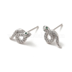 Rack Plating Brass Micro Pave Clear Cubic Zirconia Snake Stud Earrings&nbsp;EJEW-F301-19