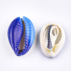プリントカウリーシェルビーズ  穴なし/ドリルなし  ミックスカラー  20~25x13~17x7~8mm&nbsp;SSHEL-T007-14