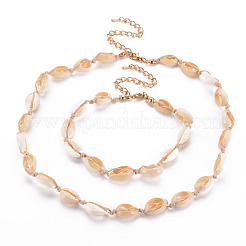 Natural Shell Beaded Necklace and Bracelet&nbsp;SJEW-T002-01