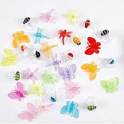 透明&スプレー塗装プラスチック爪ヘアクリップ  トンボとてんとう虫と蝶  女の子と女性のための  ミックスカラー  34x36.5x18.5mm  90個/セット&nbsp;OHAR-GA0001-01
