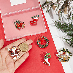 6Pcs 6 Styles Christmas Theme Golden Zinc Alloy with Rhinestone Brooches&nbsp;JEWB-SP0001-08
