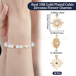 真鍮キュービックジルコニアチャーム  花のチャーム  18KGP本金メッキ  13.5x11x3mm  穴：1.2mm  16個/箱&nbsp;KK-BBC0007-20
