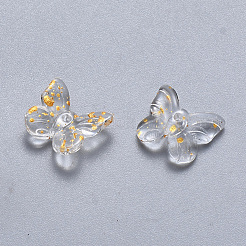 透明スプレー塗装ガラスチャーム  グリッターパウダー付き  蝶  透明  9.5x11x3mm  穴：0.8mm&nbsp;X-GLAA-T016-22D
