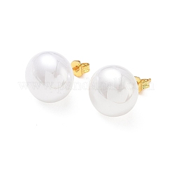 真鍮とABS樹脂製のイミテーションパールスタッドピアス（女性用）  ラウンド  長持ちメッキ  ラックめっき  鉛フリー＆カドミウムフリー  ゴールドカラー  ホワイト  13.5mm&nbsp;PL-CBA760A-14B-G01