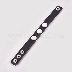 模造レザーコードブレスレット  鉄のスナップ留め金付き  ブラック  216x18x5.5~6.5mm&nbsp;BJEW-WH0009-05J