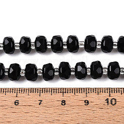 天然ブラックオニキス(染色&加熱)ビーズ連売り  シードビーズで  多面カット  ロンデル  7~8.5x5~7mm  穴：1mm  約44~56個/連  14.96~15.55インチ（38~39.5cm）&nbsp;G-T144-A01-02