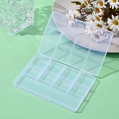 長方形ポリプロピレン（pp）ビーズ保管容器  蝶番を付けられたふたおよび9つのグリッドが付いている  ジュエリー小物用  透明  14.4x9.6x1.45cm  コンパートメント：140x32mmと34x26mmと34x32mm&nbsp;CON-S043-051