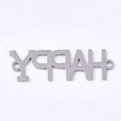 変色しない201ステンレス鋼リンクコネクター  レーザーカットリンク  単語の幸せ  ステンレス鋼色  29x9x1mm  穴：1.5mm&nbsp;LS-STAS-N091-30P
