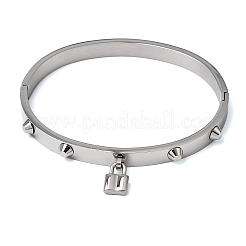304ステンレススチールチャームバングル  女性用スパイク付きヒンジバングル  ロック  ステンレス鋼色  内径：2.36x1.99インチ（6x5.05cm）&nbsp;BJEW-H644-12P