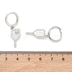 女性用真鍮マイクロパヴェキュービックジルコニアダングルフープピアス  ピックルボールパドル  ラックめっき  長持ちメッキ  鉛フリー＆カドミウムフリー  プラチナ  33x9mm&nbsp;EJEW-A168-04P