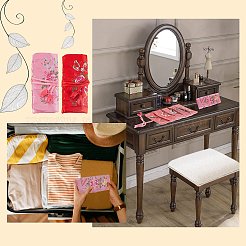 2Pcs 2 Colors Embroidery Silk Roll Bags&nbsp;ABAG-PH0001-26