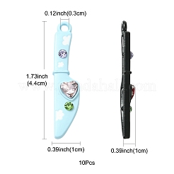 10個の合金ペンダント  ナイフ  ラインストーン付き  スプレー塗装  ミックスカラー  44x10x10mm  穴：3mm&nbsp;ALRI-FS0001-11A