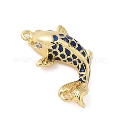 真鍮製エナメルペンダント  キュービックジルコニアの魚型チャーム付き  ラックめっき  カドミウムフリー＆鉛フリー  長持ちメッキ  18KGP本金メッキ  ブルー  20x12x6.5mm  穴：0.8mm&nbsp;KK-B148-12G-02