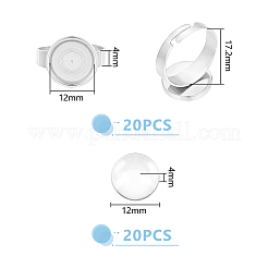 DIYブランクドーム304ステンレススチール製調節可能なリング作成キット  ステンレス鋼色  内径：17.2mm  トレイ：12mm&nbsp;DIY-UN0055-78
