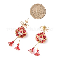 3 Pairs Christmas Bell Brass Glass Dangle Stud Earrings&nbsp;EJEW-MZ00612