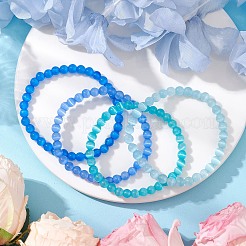 キャッツアイビーズストレッチブレスレット  ラウンド  ブルー  内径：2-1/8インチ（5.35cm）  4個/セット&nbsp;BJEW-JB10968