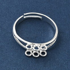 ペンダントを吊るすための調節可能な真鍮製指輪トレイ  6穴ループリングベース  ラックめっき  長持ちメッキ  鉛フリー＆カドミウムフリー  925銀メッキ  5mm  穴：1.6mm  内径：16mm&nbsp;KK-K414-03B-S