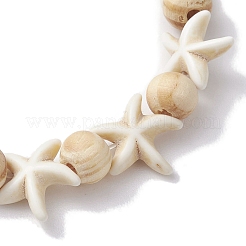 Beach Starfish Dye Synthetic Turquoise Beaded Stretch Barcelets&nbsp;BJEW-JB10289-01