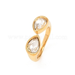 304 Stainless Steel with Glass Cuff Open Rings&nbsp;RJEW-Z125-03G-01