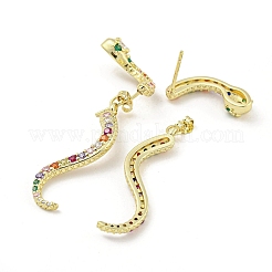 Snake Real 18K Gold Plated Brass Dangle Stud Earrings&nbsp;EJEW-L269-086G
