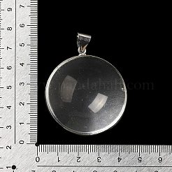 空白のガラスペンダント  アイロン＆真鍮パーツ  フラットラウンドのチャーム  透明  44.8x40.5x8.5mm  穴：8x6mm&nbsp;KK-F868-03P