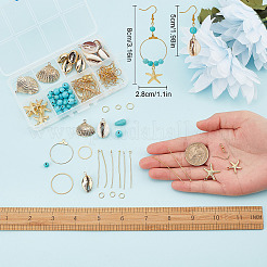 海の宝石を使ったDIYイヤリング作りキット  天然シェル、合金、304ステンレススチールペンダントを含む  真鍮リンク リング & イヤリング フック  合成ターコイズビーズ  ゴールドカラー  160個/箱&nbsp;DIY-SC0020-31