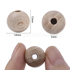 未染色の天然ブナ材ビーズ  ラウンド  パパイヤホイップ  13.5~14x13mm  穴：3mm&nbsp;X-WOOD-T020-01B