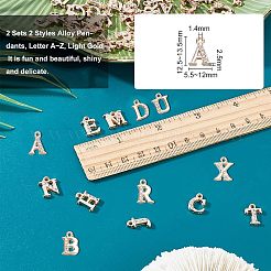 合金ペンダント2セット  a～zの文字  ライトゴールド  12.5~13.5x5.5~12x2.5mm  穴：1.4mm&nbsp;FIND-NB0001-40