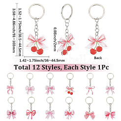 12個 12スタイルの蝶結びアクリルペンダントキーホルダー  鉄のスプリットキーリング付き  プラチナ  パールピンク  90~103mm  1個/スタイル&nbsp;KEYC-SP0001-55B