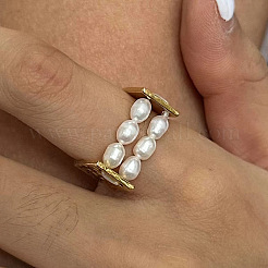 Irregular 304 Stainless Steel with Natural Freshwater Pearl Finger Rings for Women&nbsp;WZ4968