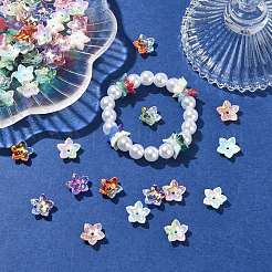 100個6色電気メッキツートン透明樹脂ビーズ  花  ミックスカラー  11x12x3.5mm  穴：1.6mm&nbsp;RESI-CJ0005-28