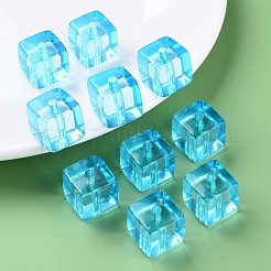 透明なアクリルビーズ  正方形  ディープスカイブルー  16.5x16x16mm  穴：3mm  約116個/500g&nbsp;MACR-S374-14-B01