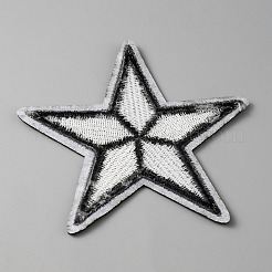 アイロン接着スター布パッチ  ポリエステル刺繍アップリケ  ミシンクラフト装飾  ブラック  92x92x1.5mm&nbsp;PATC-WH0005-33C