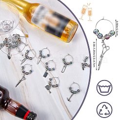 ツールシェイプ合金ワイングラスチャーム15個  ガラスビーズと316サージカルステンレススチールのフープピアス金具付き  アンティークシルバー＆ステンレス鋼の色  53~75mm&nbsp;HJEW-SW00127-04