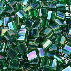 MIYUKIティラビーズ  日本製シードビーズ  2穴  (tl179) 透明緑ab  5x5x1.9mm  穴：0.8mm  約118個/10g&nbsp;X-SEED-J020-TL0179