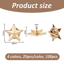 100Pcs 4 Colors Alloy Star Lapel Pin Back Brooch&nbsp;JEWB-FH0003-01