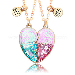 ファッショナブルな合金樹脂 BFF グリッター ハート 磁気ペンダントネックレス 女性用 2個  ゴールドカラー  カラフル  17.72インチ（45cm）&nbsp;FS-WGCB8A0-01