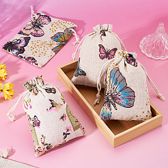 15Pcs 3 Styles Butterfly Printed Polycotton(Polyester Cotton) Packing Pouches Drawstring Bags&nbsp;ABAG-TA0002-14
