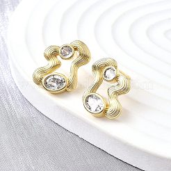 真鍮マイクロペーブクリアキュービックジルコニアスタッドピアス  ナゲット  18KGP本金メッキ  19x14.5mm&nbsp;EJEW-V011-06G