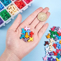 15色の不透明なアクリルビーズ  クロス  ミックスカラー  16x12x4.5mm  穴：2mm  約20PCS /カラー  300個/箱&nbsp;SACR-PH0007-07
