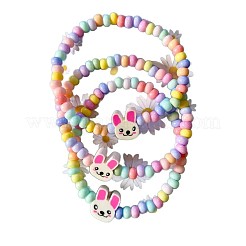 イースターのアクリル製ウサギとロンデルビーズのストレッチブレスレット（女の子用）  カラフル  5.51~5.91インチ（14~15cm）&nbsp;FS-WGB8062-01