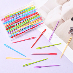子供用プラスチック製ニット針 100本 裁縫 編み物 クロスステッチ  ミックスカラー  71x4x3mm  穴：17x2mm&nbsp;TOOL-SP0001-10