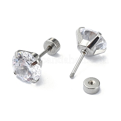 304ステンレススチールクリスタルラインストーン耳栓  ゲージイヤリング女性用男性  ステンレス鋼色  8mm&nbsp;STAS-C089-04E-P